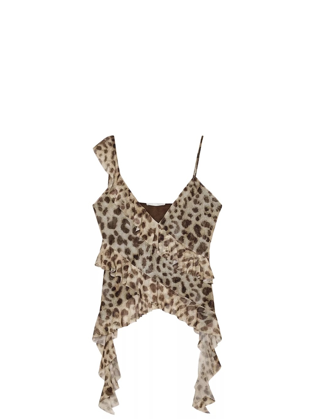 Zara Leopard Print Ruffle Asymmetrical Cami - Brown/Beige